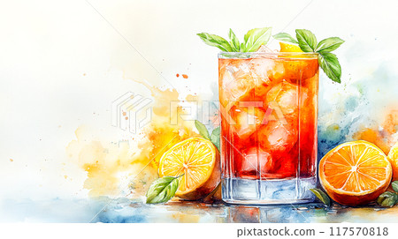 Citrus Infused Cocktail Watercolor Painting - Fresh and Stylish Artistic Design 117570818