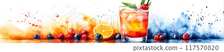 Vivid Watercolor Cocktail Delight - Artistic Illustration of a Refreshing Drink with Vibrant Colors in Elegant Style Vivid Watercolor Cocktail Delight - Artistic Illustration of a Refreshing Drink with Vibrant Colors in Elegant Style 117570820