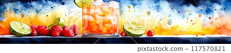 Essence of Refreshment - Vibrant Watercolor Cocktail Illustration Essence of Refreshment - Vibrant Watercolor Cocktail Illustration 117570821
