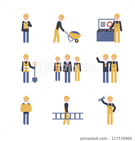Construction worker character vector design. Pictograms icon set in color simple style. 117570908