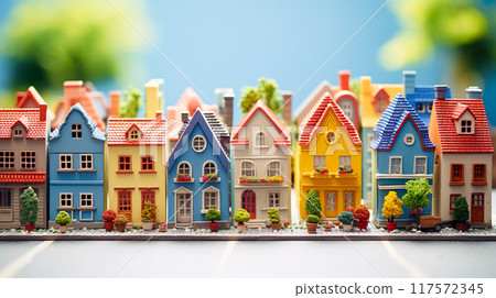 Colorful miniature houses lined up side by side 117572345