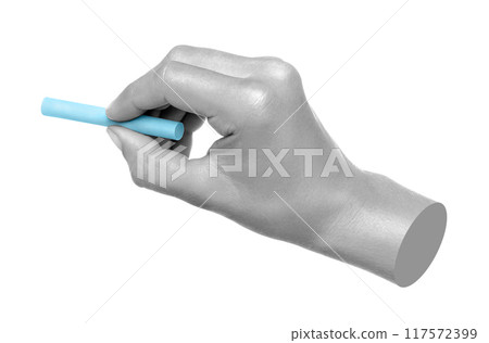 Hand with chalk isolated on transparent background. Contemporary art Hand with chalk isolated on transparent background. Contemporary art 117572399