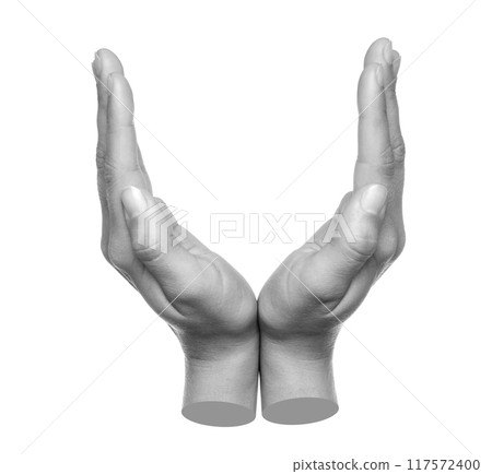 Hands shows virtual holding something isolated on transparent background. Contemporary art Hands shows virtual holding something isolated on transparent background. Contemporary art 117572400