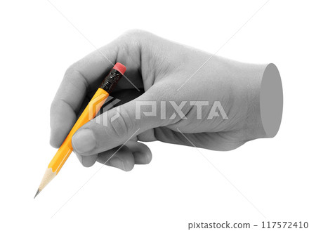 Hand with pencil isolated on transparent background. Contemporary art 117572410