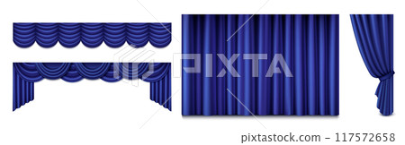 Blue silk curtains set isolated on white Blue silk curtains set isolated on white 117572658