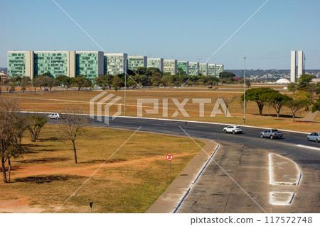 panoramic of Monumental Axis and buildings of Esplanade of Ministries in Brasilia, Brazil panoramic of Monumental Axis and buildings of Esplanade of Ministries in Brasilia, Brazil 117572748