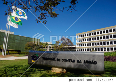 facade of Tribunal de Contas da Uniao building in Brasilia, Brazil. The federal court of accounts facade of Tribunal de Contas da Uniao building in Brasilia, Brazil. The federal court of accounts 117572767