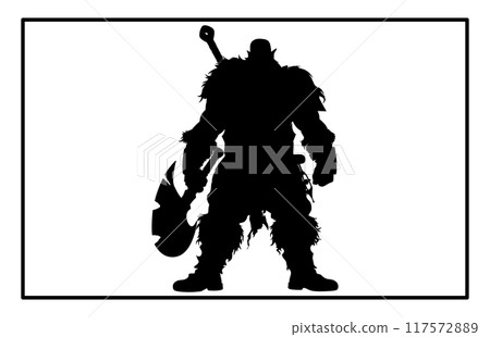dwarf warrior silhouette, Viking with axe detailed vector silhouette 117572889