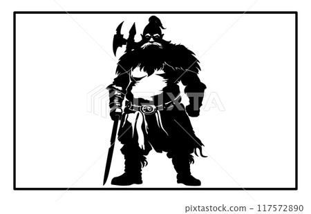 dwarf warrior silhouette, Viking with axe detailed vector silhouette 117572890