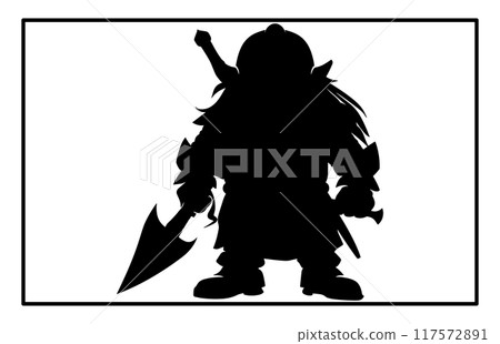 dwarf warrior silhouette, Viking with axe detailed vector silhouette 117572891