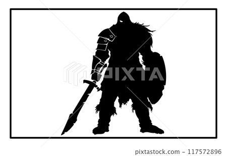dwarf warrior silhouette, Viking with axe detailed vector silhouette 117572896