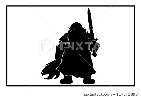 dwarf warrior silhouette, Viking with axe detailed vector silhouette 117572898