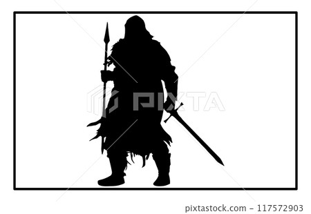 dwarf warrior silhouette, Viking with axe detailed vector silhouette 117572903