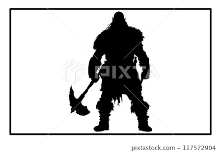 dwarf warrior silhouette, Viking with axe detailed vector silhouette 117572904