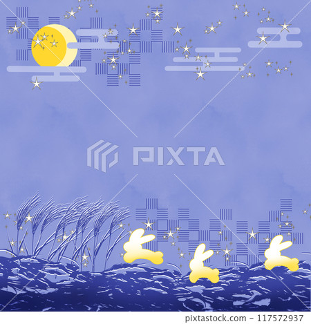 Full moon and rabbit, blue (square) 117572937