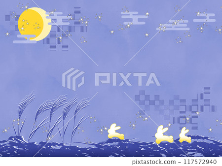 Full moon and rabbit, blue Full moon and rabbit, blue 117572940