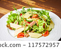 Salad with beef tongue, cheese, tomatoes, lettuce and cucumbers 117572957