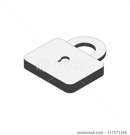 單色掛鎖，鑰匙圖示。等角投影，頂視圖方法 1。帶有主線的插圖。 117573166