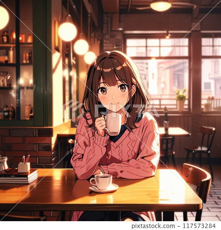 Women who drink coffee at a cafe 117573284