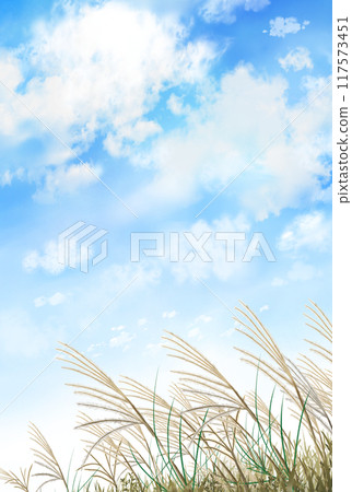 潘帕斯草和藍天秋天風景垂直 117573451
