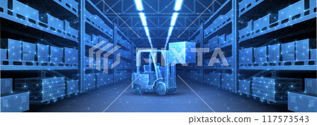 Digital warehouse. Automatic stock storage, modern distribution building 117573543