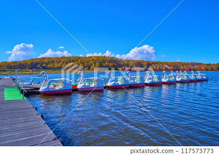 Autumn view from the south shore of Lake Megami in Tateshina Town, Nagano Prefecture 117573773