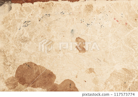 Aged sheet of parchment displaying faded ink marks and various stains, Aged sheet of parchment displaying faded ink marks and various stains, 117573774