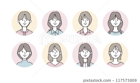 Various women's icon illustration set 117573809