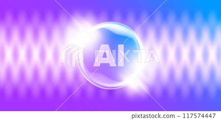 Artificial intelligence chipset on ultraviolet board in futuristic neon cyber punk concept technology artwork for web, banner, card, cover. Vector AI chip logo design template 117574447