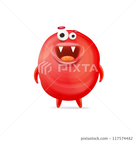Vector cartoon funny red christmas monster isolated on white background. Smiling silly red monster print sticker design template. halloween character Vector cartoon funny red christmas monster isolated on white background. Smiling silly red monster print sticker design template. halloween character 117574482