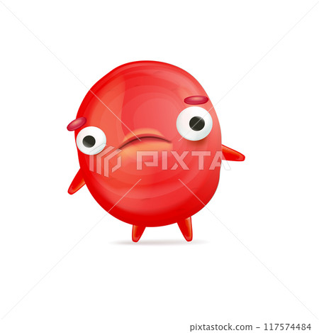 Vector cartoon funny red Christmas monster isolated on white background. Sad silly red monster print sticker design template. Cute sad Ghost, troll, gremlin, and halloween character Vector cartoon funny red Christmas monster isolated on white background. Sad silly red monster print sticker design template. Cute sad Ghost, troll, gremlin, and halloween character 117574484