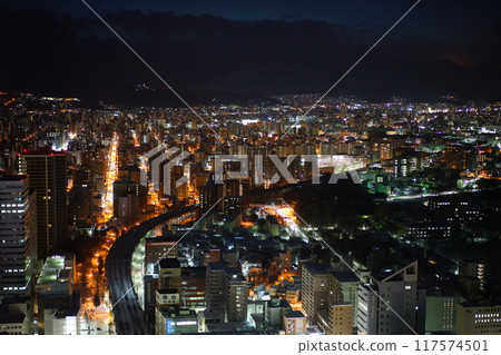Winter night view from the Sapporo JR Tower observation deck Winter night view from the Sapporo JR Tower observation deck 117574501