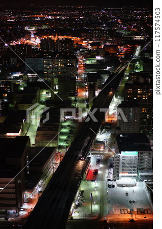 Winter night view from the Sapporo JR Tower observation deck 117574503