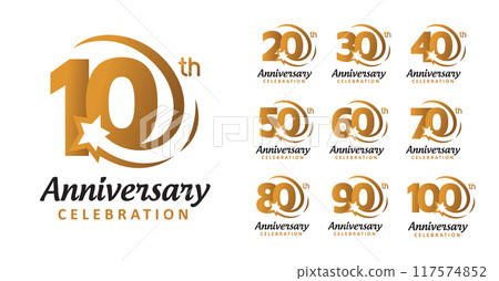 set of anniversary gold star number design 117574852