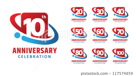 set of anniversary modern square number design 117574859