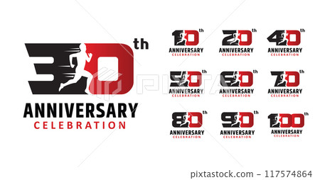 set of anniversary runner number design 117574864