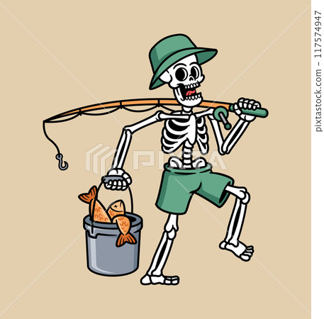 Angler skull carrying fish illustration 117574947