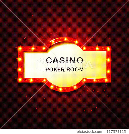 Marquee sign with lights. Vintage movie theater letter board signage, red frame with gold borders, flashing light bulbs. Backdrop for listing the names of current performance for upcoming musical cats 117575115