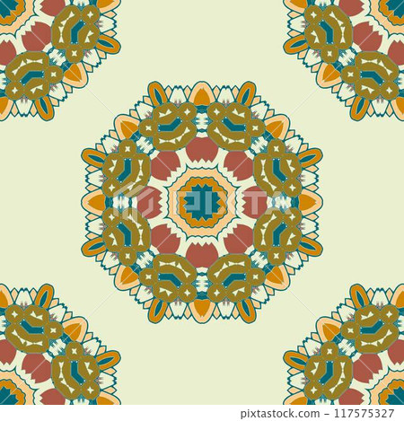 Vintage Tribal Ethnic Festive Abstract Floral Vector Pattern. Geometric flower mandala carpet ornamental 117575327
