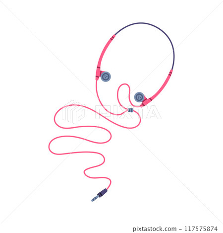 Headphones or Earphones with Cable as Device for Music Listening Vector Illustration 117575874
