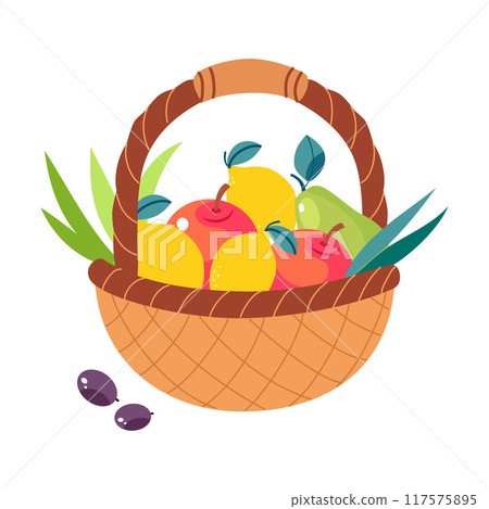 Harvest in Basket with Ripe Agricultural Crop Vector Illustration 117575895