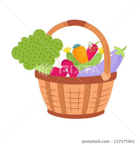 Harvest in Basket with Ripe Agricultural Crop Vector Illustration Harvest in Basket with Ripe Agricultural Crop Vector Illustration 117575902