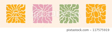 Retro Groovy Autumn Background Set. Abstract Wave Ray Pattern in Trendy 70s Style. Boho Colorful Groovy Season Fall Psychedelic Vintage Background. Graphic Fun Hippie Poster. Abstract Wallpaper. Retro Groovy Autumn Background Set. Abstract Wave Ray Pattern in Trendy 70s Style. Boho Colorful Groovy Season Fall Psychedelic Vintage Background. Graphic Fun Hippie Poster. Abstract Wallpaper. 117575919