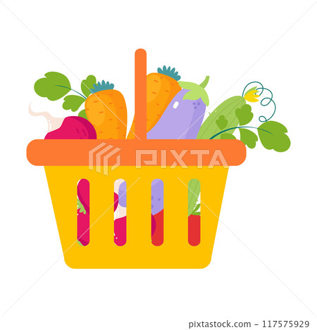 Harvest in Basket with Ripe Agricultural Crop Vector Illustration Harvest in Basket with Ripe Agricultural Crop Vector Illustration 117575929