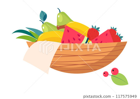 Harvest in Bowl with Ripe Agricultural Crop Vector Illustration 117575949