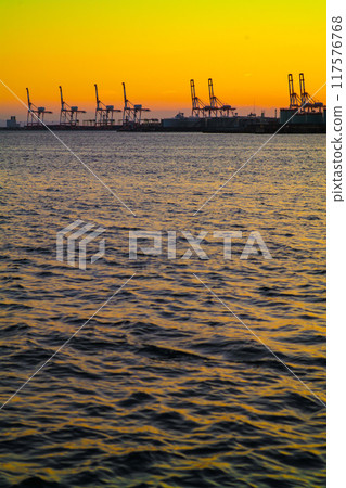 Osaka South Port at dusk 117576768