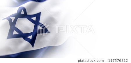 Israeli flag blowing in the wind - Web Banner 117576812