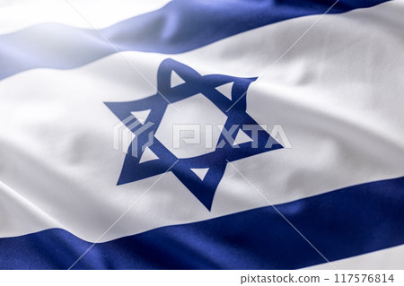 Israeli flag blowing in the wind - Close up Israeli flag blowing in the wind - Close up 117576814