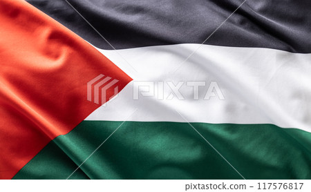 Palestinian flag blowing in the wind - Close up Palestinian flag blowing in the wind - Close up 117576817