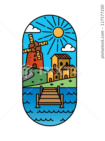 view of the village and small pier illustration view of the village and small pier illustration 117577200